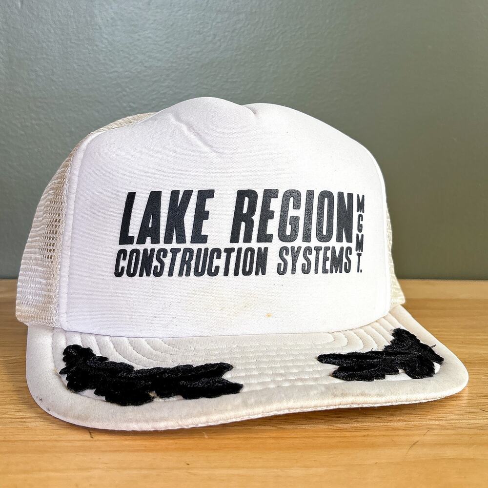 Vintage Lake Region Construction Systems White Black Mesh Trucker Snapback Hat
